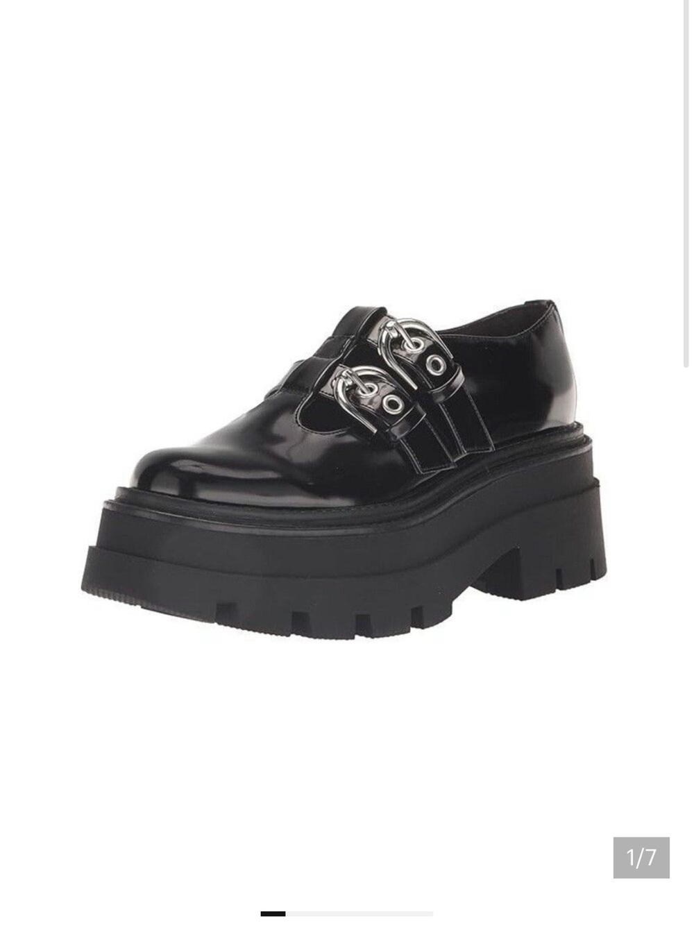 Sam Edelman Black Patent Platform Lug Sole Double Buckle Loafer
